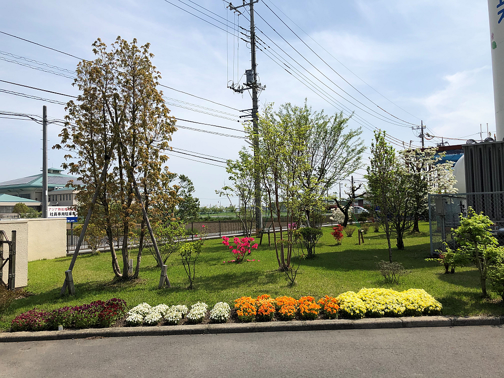 工場正門の花壇